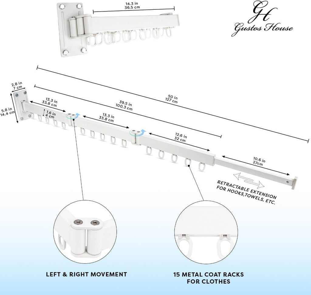 Wall Mounted Drying Rack with Extended Arms, Retractable Clothes Hanger P2953