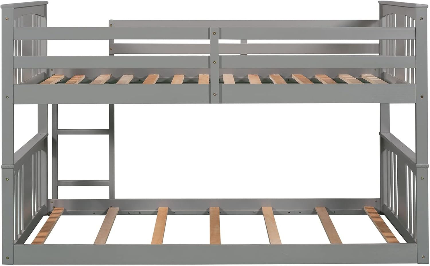 Twin over Twin Low Bunk Bed Frame Wood for Kids, Gray Z1308