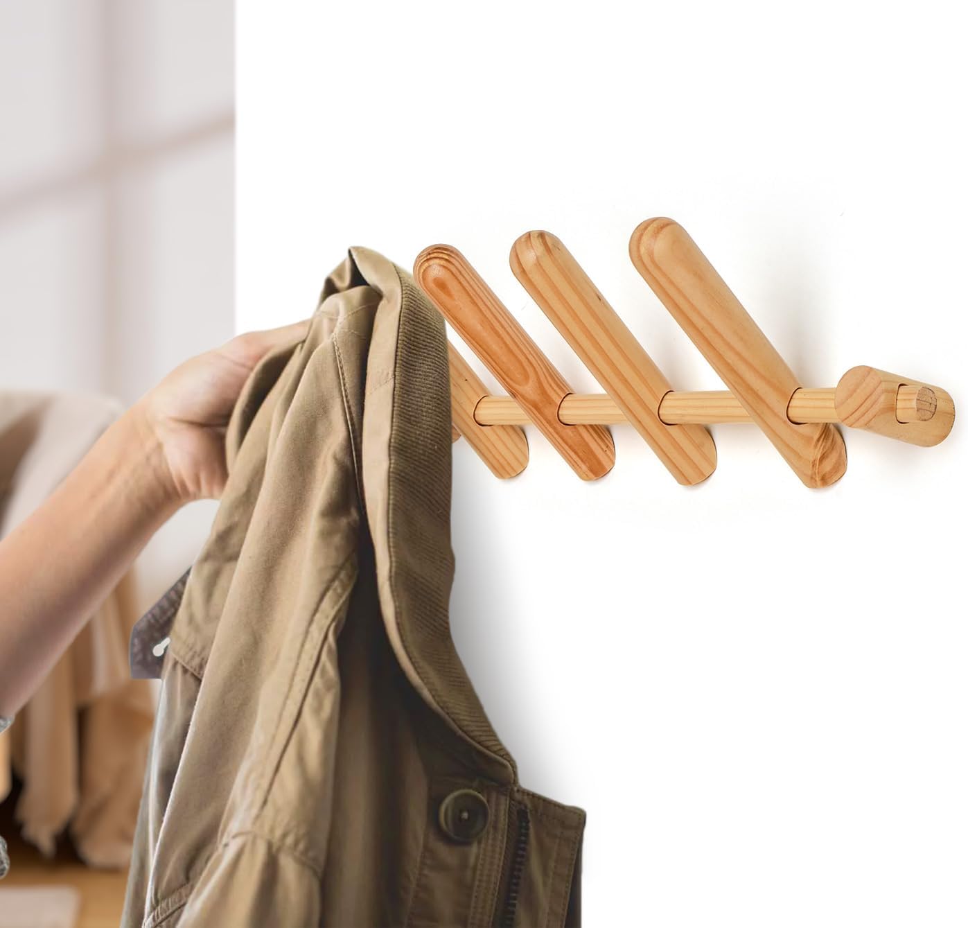 Wooden Wall Mounted Coat Rack with 4 Pegs for Entryway, Bedroom, Bathroom C98192