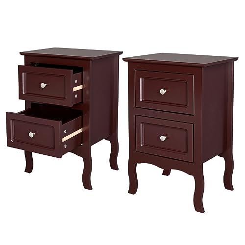 Gray Nightstand Set of 2 with 2 Drawers, Farmhouse Bedside Table T5108