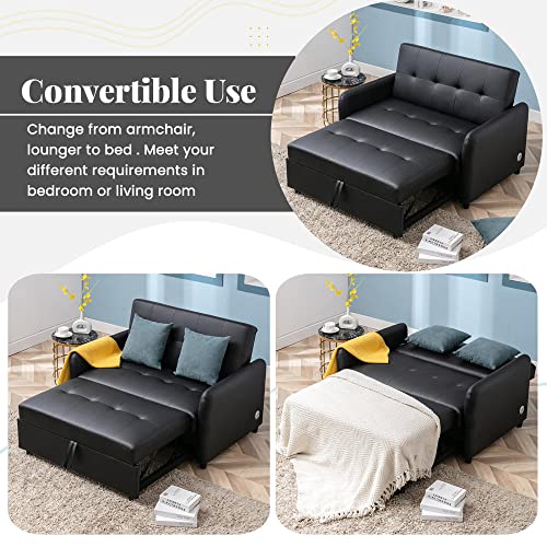 2-in-1 Pull-Out Sofa Bed Loveseat with USB Ports, Brown H944871