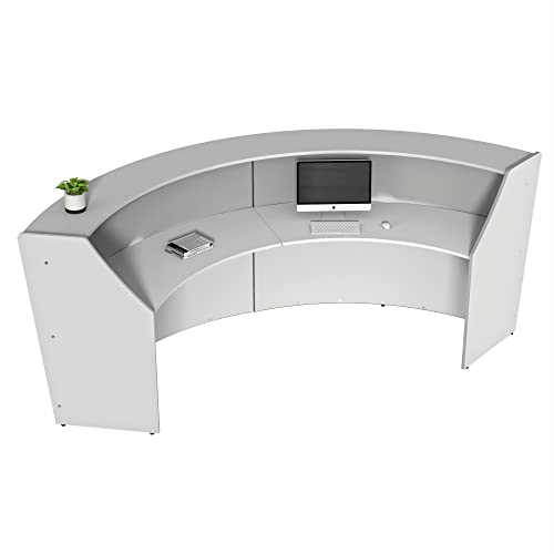 Linea Italia Curved Modern Office Desk 2 Panel Reception Counter, Mocha M8386