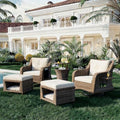 5 Pieces Outdoor Patio Furniture Set with Pet House Cool Bar and Retract Side Tray, Rattan Patio Swivel Rocking Chairs Set of 2 with Ottomans for Backyard, Porch, Balcony, Beige Outdoor & Patio Furnit
