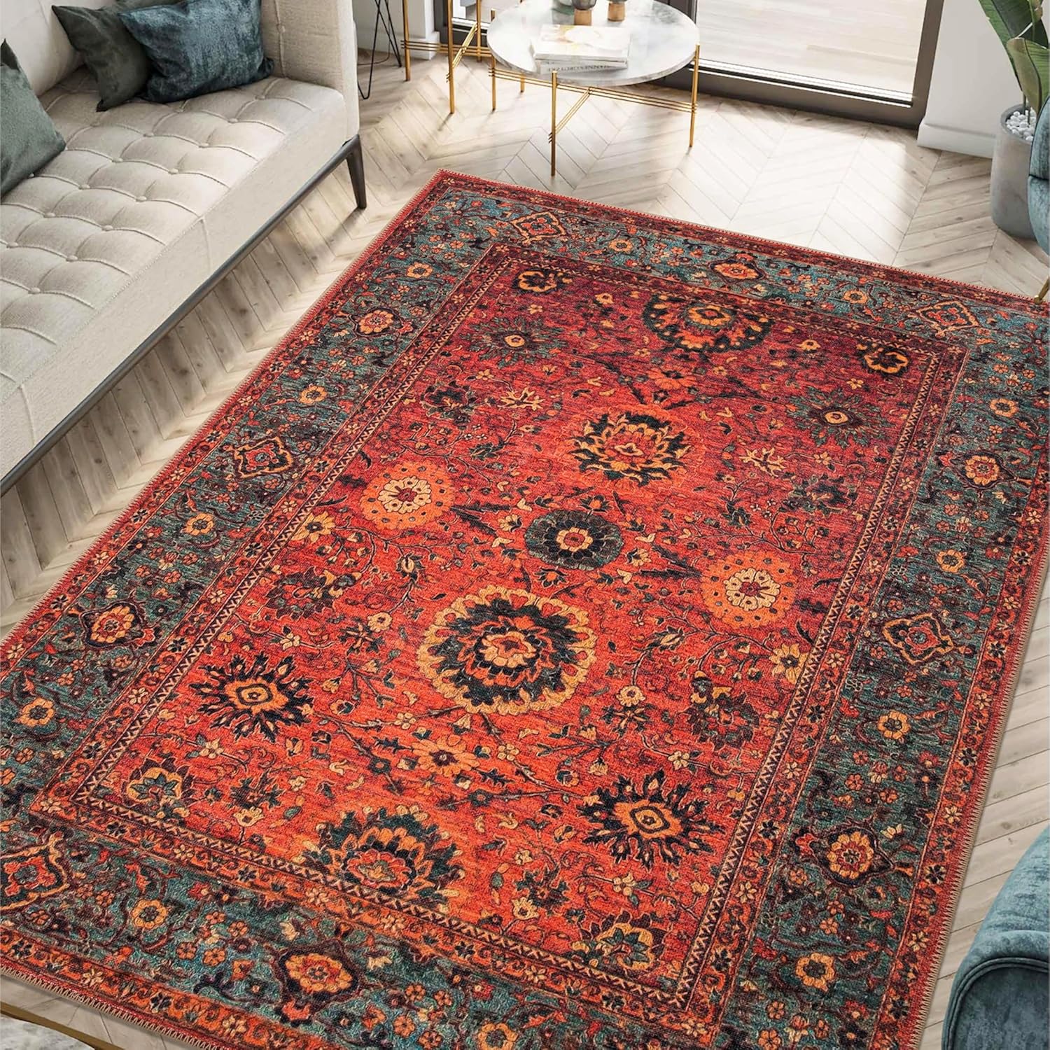 Keen Home Design Machine Washable Area Rugs with Non-slip Backing, Ideal for Hallway, Living Room, Bedroom, Kitchen and Laundry Room, Vintage Moroccan and Low Pile Rug - (5' x 7')