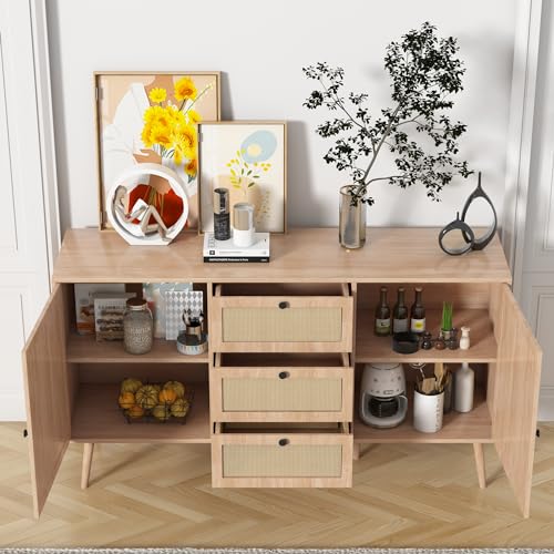 Rattan Sideboard Buffet Cabinet with 2 Doors and 3 Drawers A392923