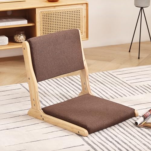 Tatami Chair Accent Furniture, Foldable Meditation Floor Chair, Folding Floor Chairs Seat, Portable Japanese Legless Chair, Back Rest Chair with Cushion, Wood Grey