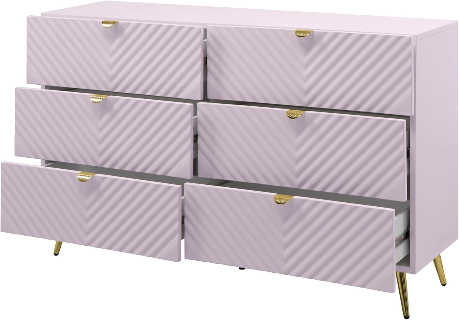 Acme Gaines 6-Drawer Pink High Gloss Wood/Metal Dresser D82099