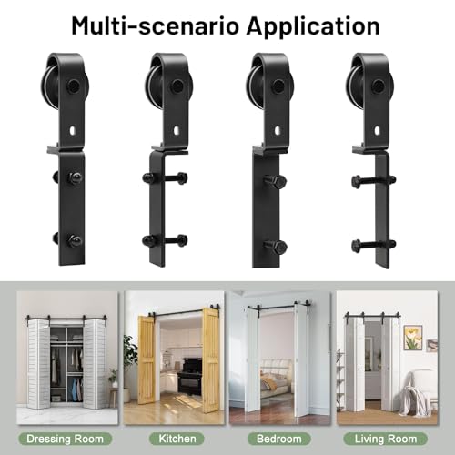 72" Bi-Folding Sliding Barn Door Hardware Track Kit for 4 Closet Doors, Black F872233