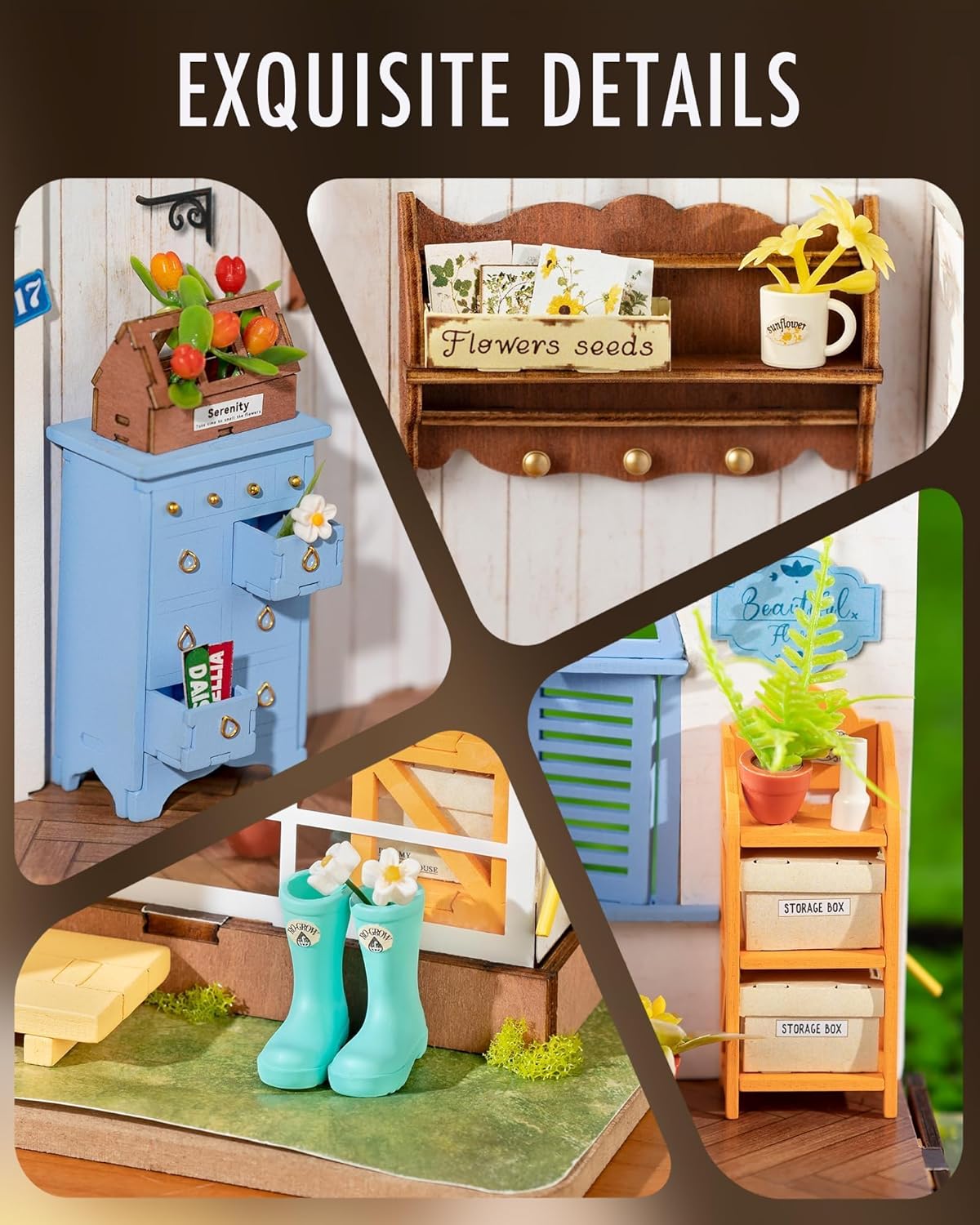 Rolife DIY Miniature House Kit for Adults, Greenhouse Dollhouse Building Set W514