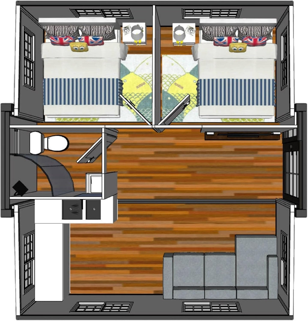 SAA Tiny Expandable Prefab House 2 Rooms 1 Kitchen 1 Bathroom 19 x 20 FT E71929