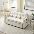 Modern 55.5" Pull Out Sleep Sofa Bed 2 Seater Loveseats Sofa Couch with Side Pockets, Adjsutable Backrest and Lumbar Pillows for Apartment Office Living Room, Beige