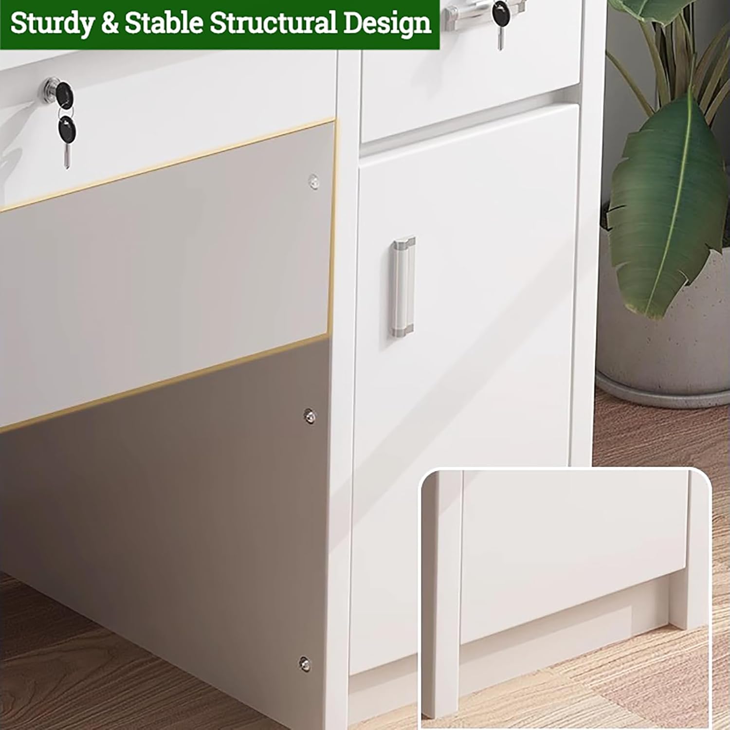 Wooden Writing Desk with Drawers for Home Office, Gray Y929490