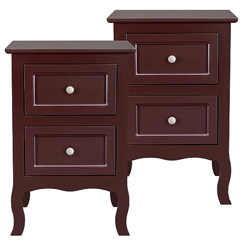 Gray Nightstand Set of 2 with 2 Drawers, Farmhouse Bedside Table T5108