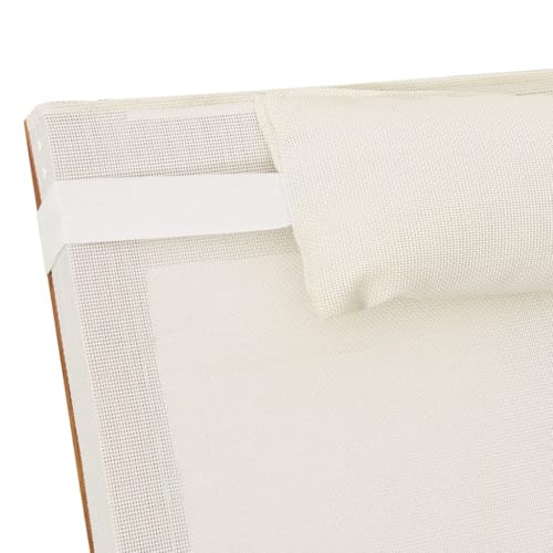 Sun Lounger with Pillow White Textilene and Solid Wood Poplar F8935