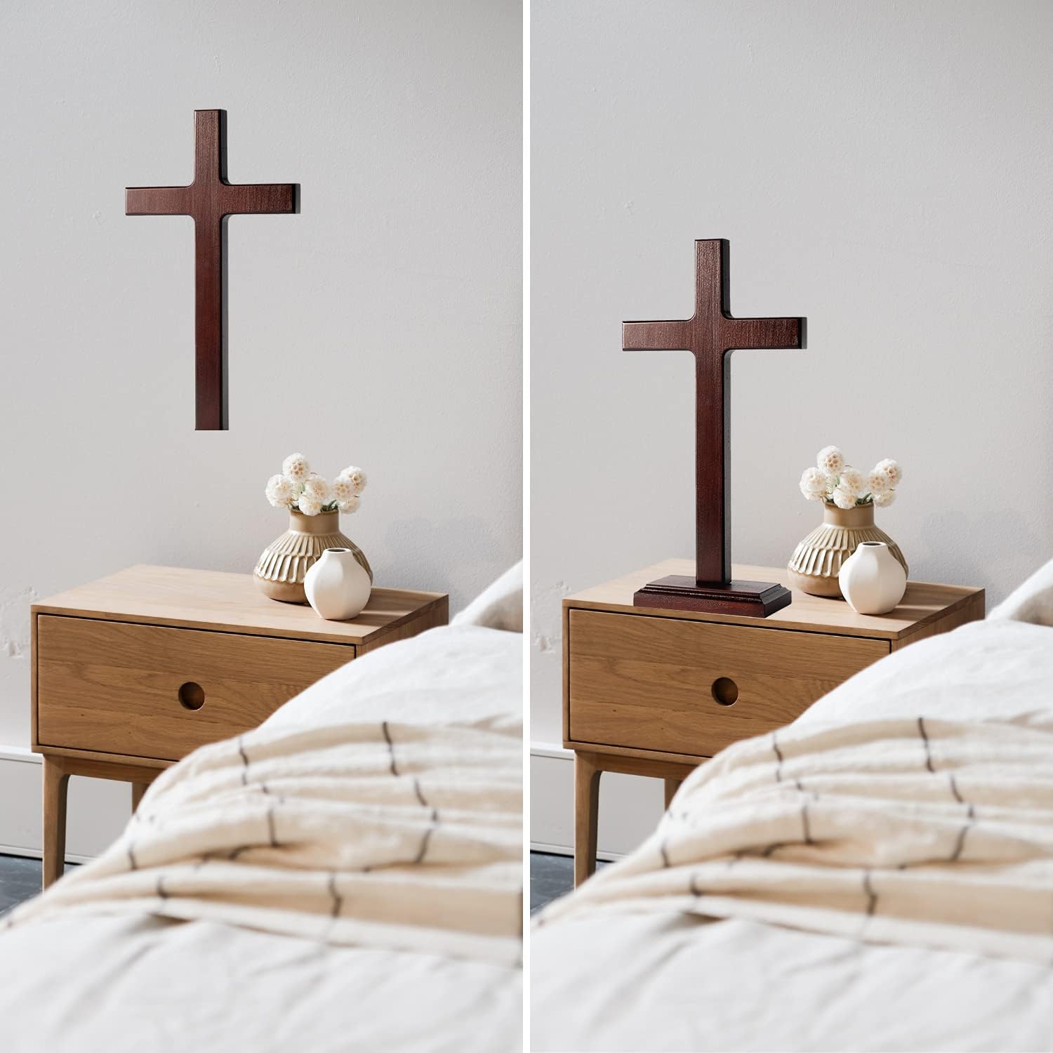 KUXBET Wooden Wall Cross with Stand 12.5 Inch for Hanging or Standing Home Decor H309191
