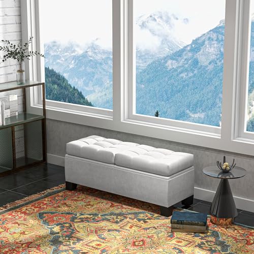 HOMCOM 46" Storage Ottoman Bench, Upholstered with Steel Frame, Gray Z949