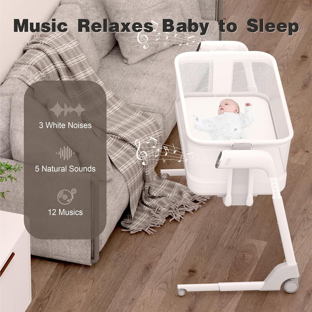 Maydolly Baby Bassinet with Automatic Cry Detection, Rocking Bassinet with Mattress for Newborns and Toddlers, White U73299