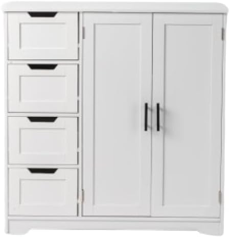 White Bathroom Storage Cabinet Freestanding with Doors and Drawers D9338