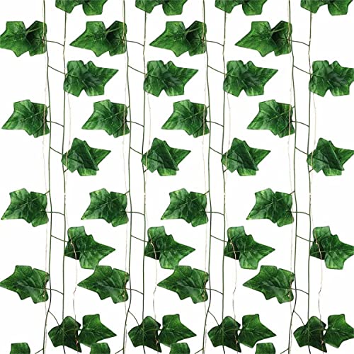 Fake Vines for Room Decor Artificial Ivy Garland with 100 LED String Light Hanging Plants Faux Greenery Leaves Bedroom Aesthetic Decor for Home Garden Wall Wedding (6Pack with 100LED) S98010
