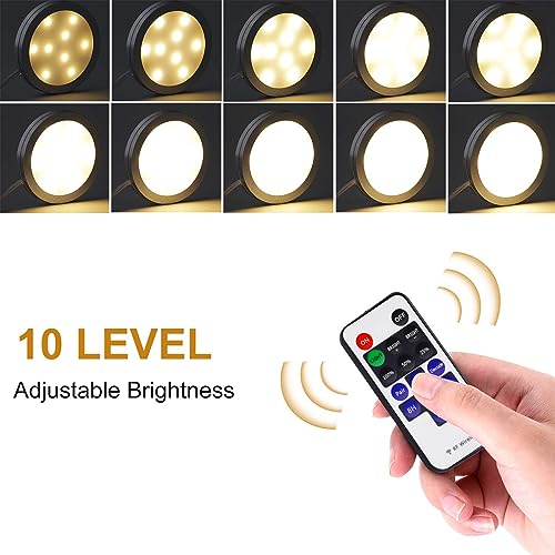 AIBOO Kitchen Under Cabinet LED Puck Lights 8 Pack Dimmable with Remote 6000K F601