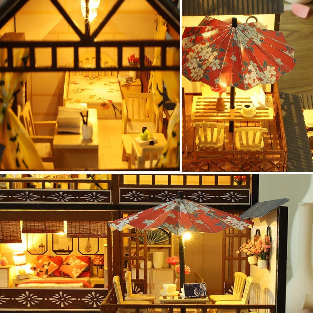 WYD Japanese-Style Wooden Dollhouse Kit with LED Light V95505