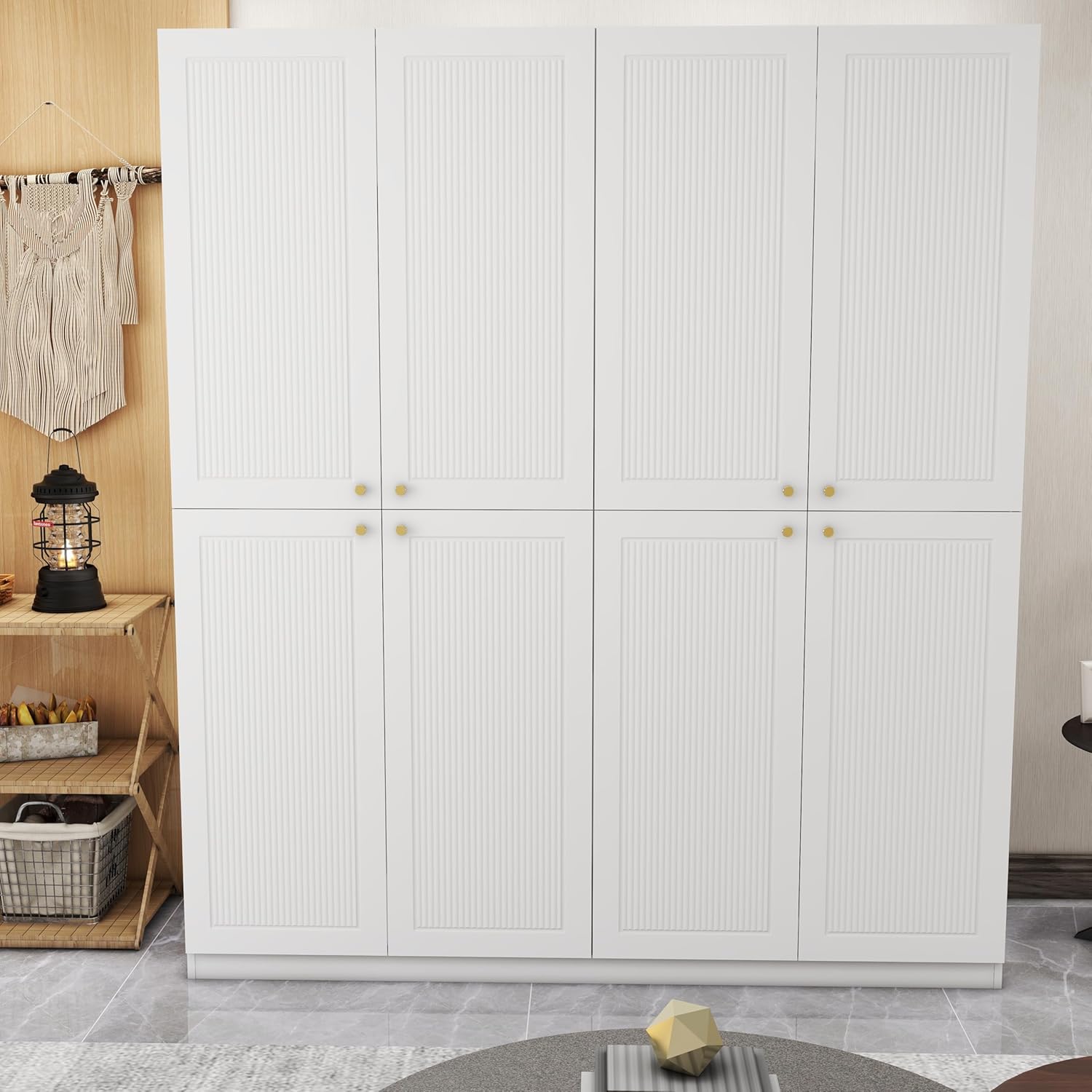 4 Door European Modern Wardrobe Wood White with 2 Storage Drawers A128