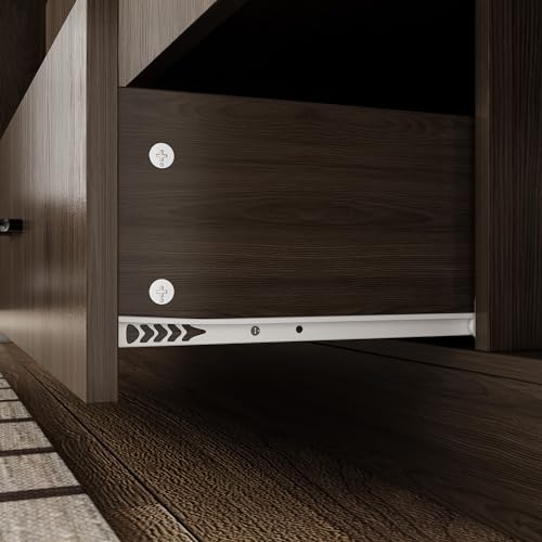 AIEGLE Lighted Kitchen Pantry Cabinet with Glass Doors, 3 Drawers, Dark Brown P185