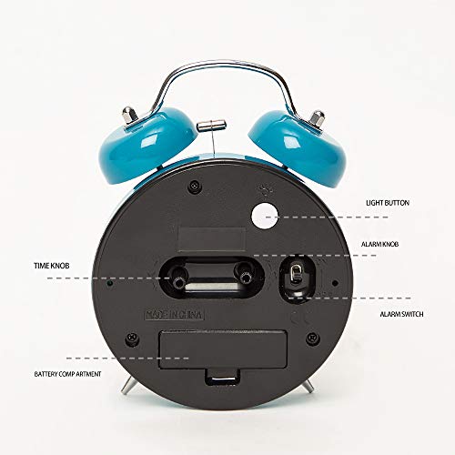 Twin Bell Alarm Clock with Backlight for Bedroom - Mint Green K20091