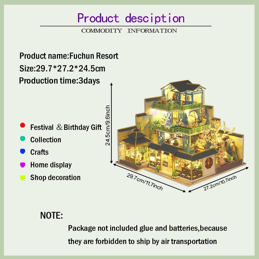 Miniature Chinese Style Three-Storey Villa Dollhouse Kit with Wooden Furniture X69681