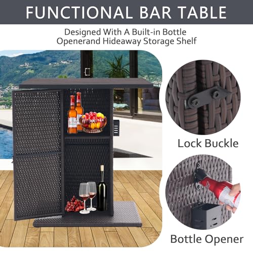 5-Piece Outdoor Wicker Bar Set with Stools (Grey) H9492
