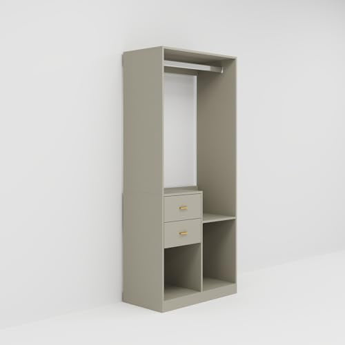 Wooden Wall Mount Closet System with 4 Drawers and Shelves, 63"W Y634