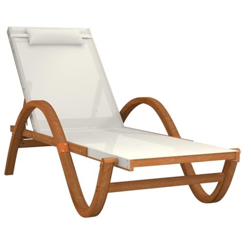 Sun Lounger with Pillow White Textilene and Solid Wood Poplar F8935