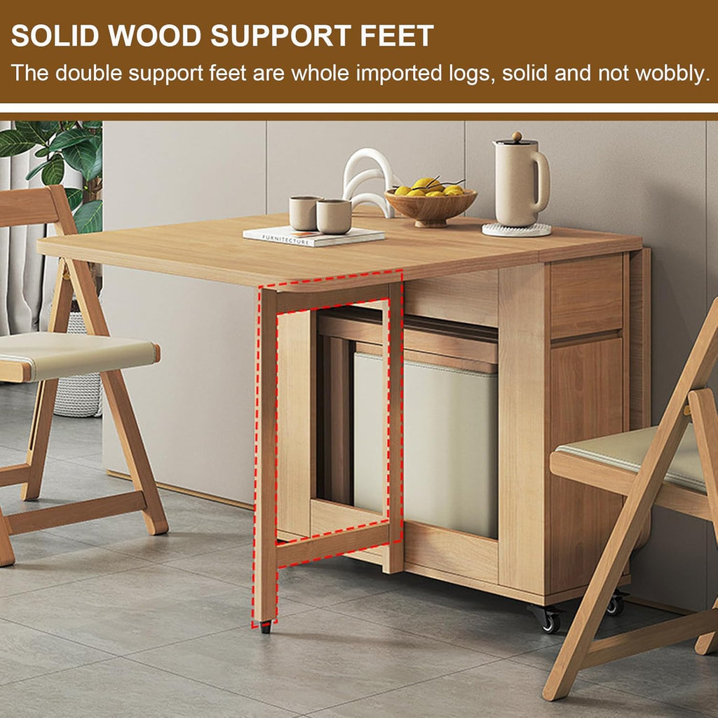 Folding Dining Table with 4 Chairs and Storage Drawers, Wood, with Wheels Z5281