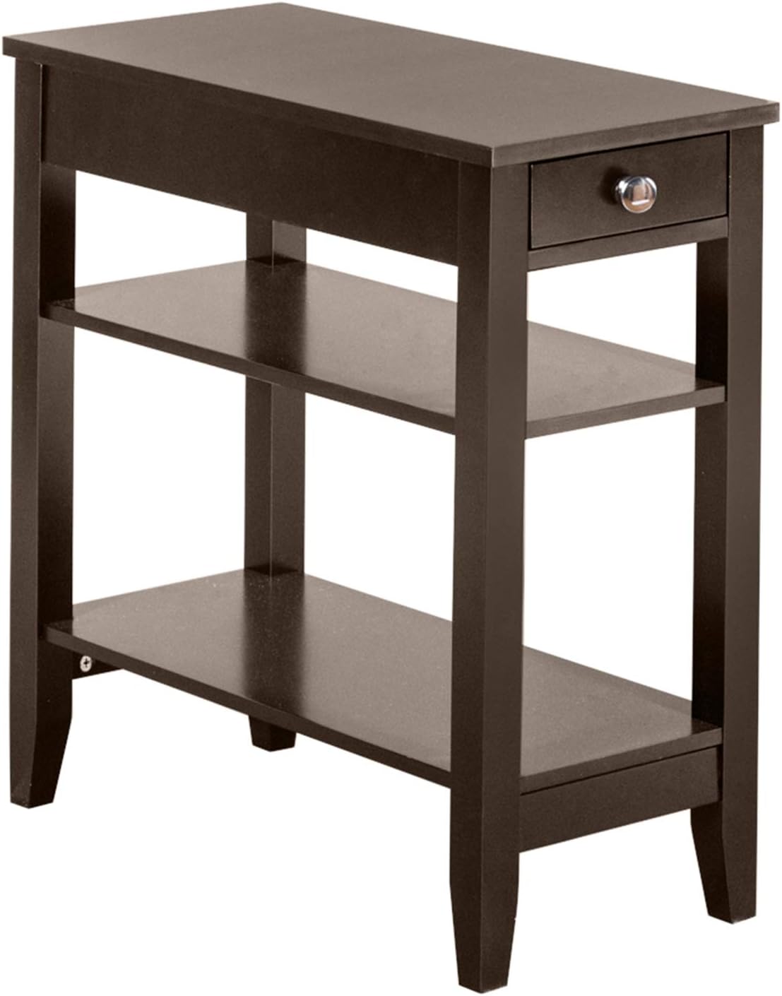 Brown End Table with Drawer and 2-Tier Storage Shelves T491