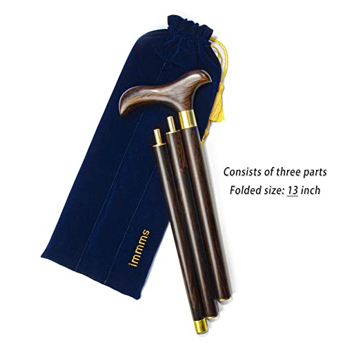Ebony Wood Walking Cane for Men & Women, Ergonomic 3-Piece Design with Travel Bag L48641