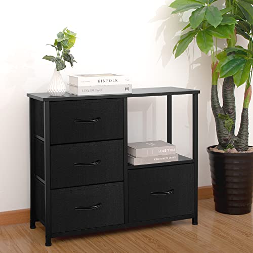 AZL1 Life Concept Storage Tower with 4 Drawers, Fabric Bins, Wood Handles, Dark Grey A529