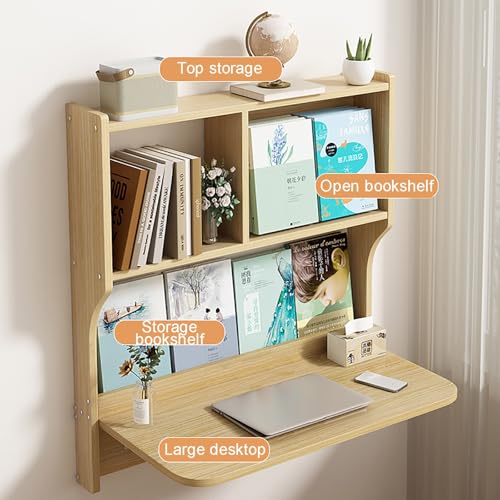 Wall Mounted Drop-Leaf Table with Storage Shelves, Brown F88595