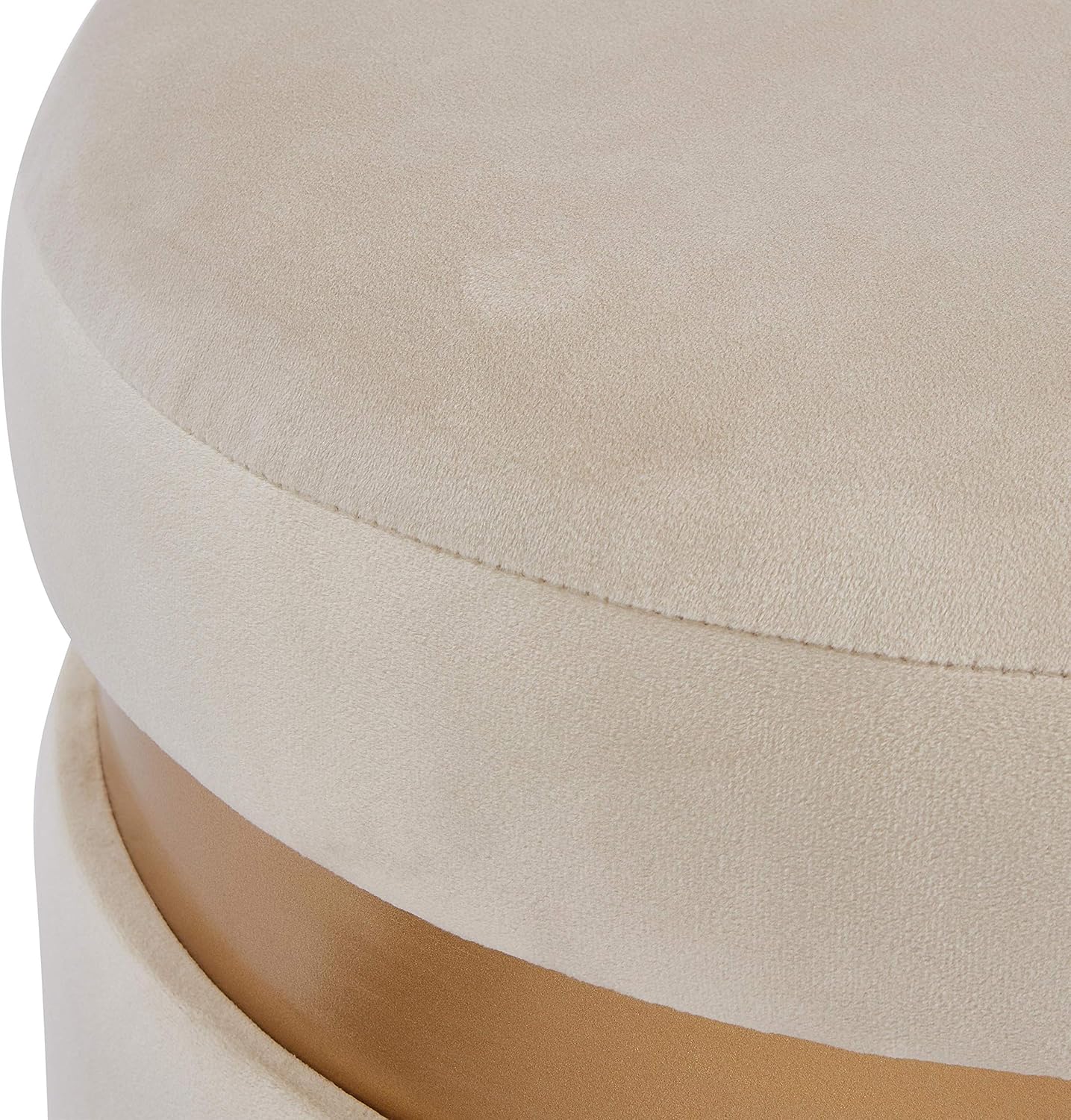 Suri Velvet Fabric Fringe Round Storage Ottoman, Serene Cream L210
