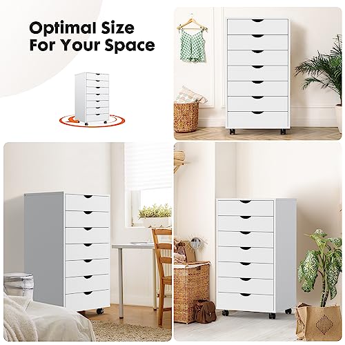 7-Drawer Wooden Dresser Cabinet with Wheels for Living Room, Hallway, Home Office U111