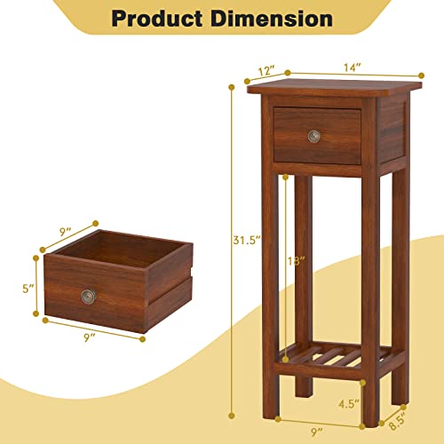 GORELAX Narrow End Table, Tall Nightstand with Drawer & Shelf, Anti-Tipping Device, White X723