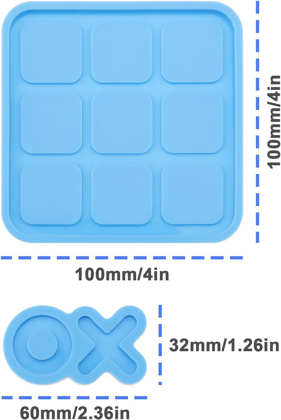 eMagTech 5Pcs Tabletop Board Game Silicone Moulds Tic Tac Toe Resin Casting DIY Blue P758109