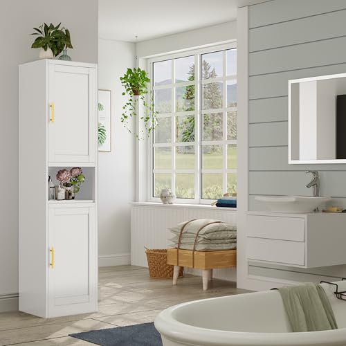 Tall Bathroom Storage Cabinet 71" H Slim Corner with 2 Doors and 3 Shelves N96152
