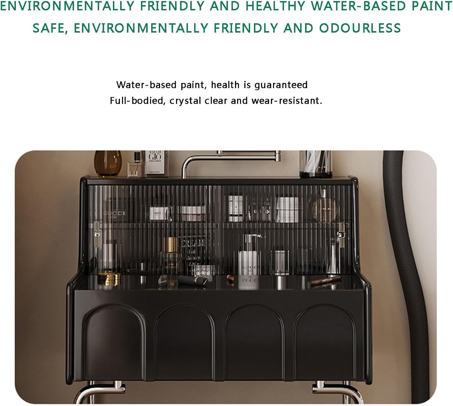 Small Vanity Desk with 3 Lighted Mirror and Storage Shelf, Black H285