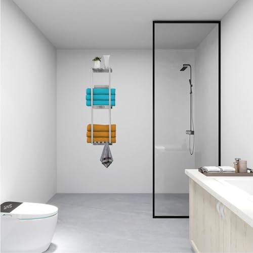Bathroom Towel Storage Rack 3 Tier Wall Mount with 4 Hooks, Brushed Nickel Q2195