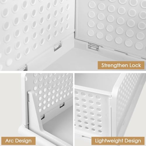 Stackable Plastic Storage Basket Foldable Closet Organizer White Large E203171