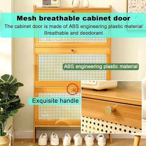 Rattan Slim Shoe Storage Cabinet with Doors for Entryway N52873