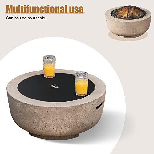 24" Round Concrete Wood Burning Fire Pit Bowl for Patio, Brown I71000