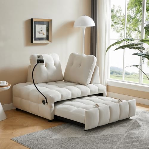 48" Convertible Sleeper Sofa Couch Bed, 3-in-1 Velvet Tufted, Grey N793378