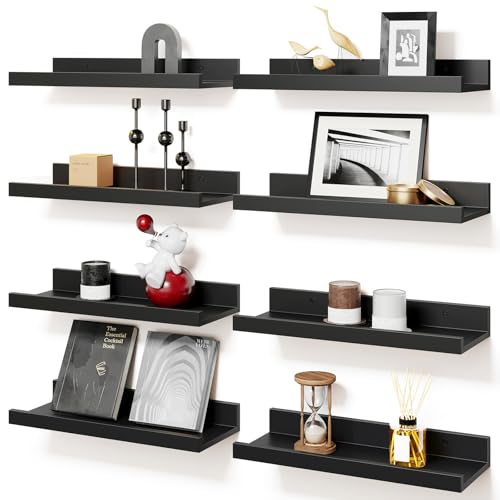 Fixwal Floating Shelves for Wall Decor, Wall Shelves Set of 8, Display Floating Shelf Wall Self with Lip for Bedroom, Bathroom, Nursery, Living Room (Rustic Brown)