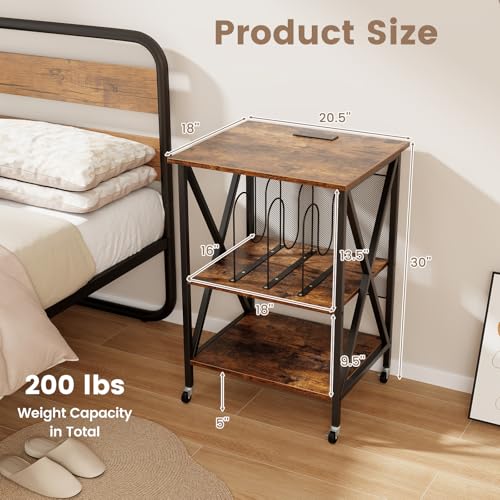 Giantex Record Player Stand with Charging Station, Vinyl Storage Table, Rustic Brown B590639